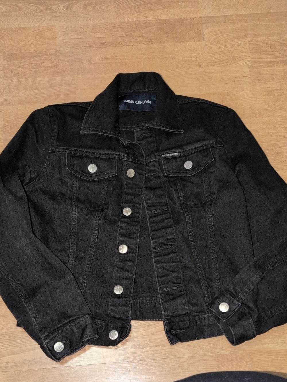 Calvin Klein Black Denim Trucker Jacket with Silver Buttons